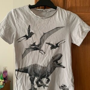 Kids Light Gray Dinosaur Graphic Short Sleeve Tee. Size 8/10